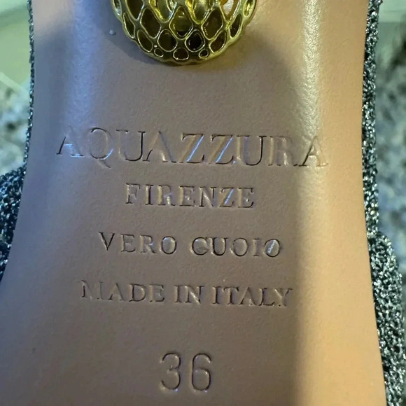 AQUAZZURA SILVER POMPOM SLINGBACK SANDALS - Picture 7 of 10